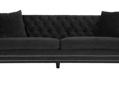 Luxury Black Fabric Sofa Three-Seater Upholstery Furniture Hotel Living Room Office Velvet